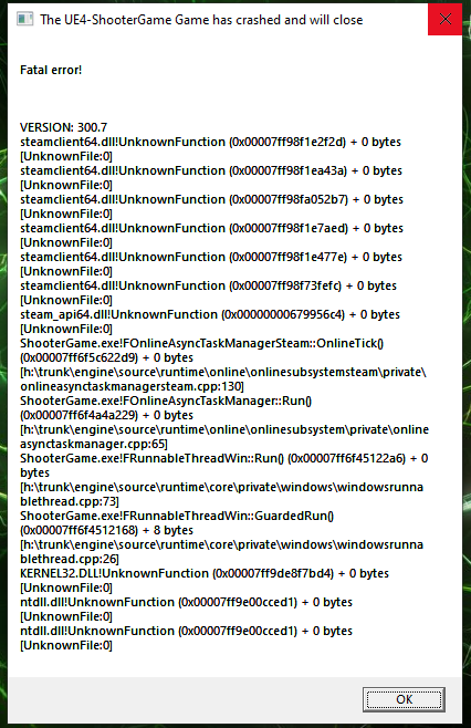 the ue4-shootergame game has crashed and will close - General